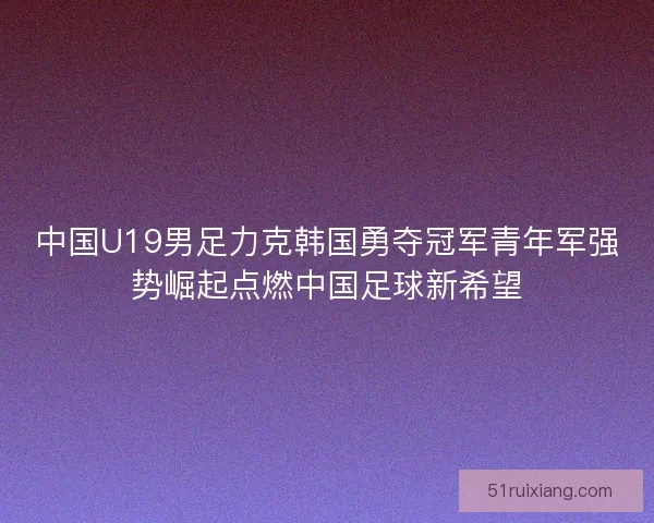 中国U19男足力克韩国勇夺冠军青年军强势崛起点燃中国足球新希望