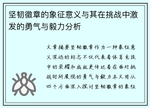 坚韧徽章的象征意义与其在挑战中激发的勇气与毅力分析